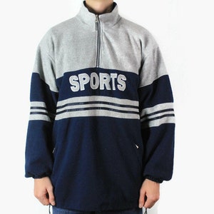 Vintage SPORT FLEECE blue gray retro authentic rave Size men's XXL sweater winter 90's 80's outdoor clothing cuffs sweatshirt ski clothing