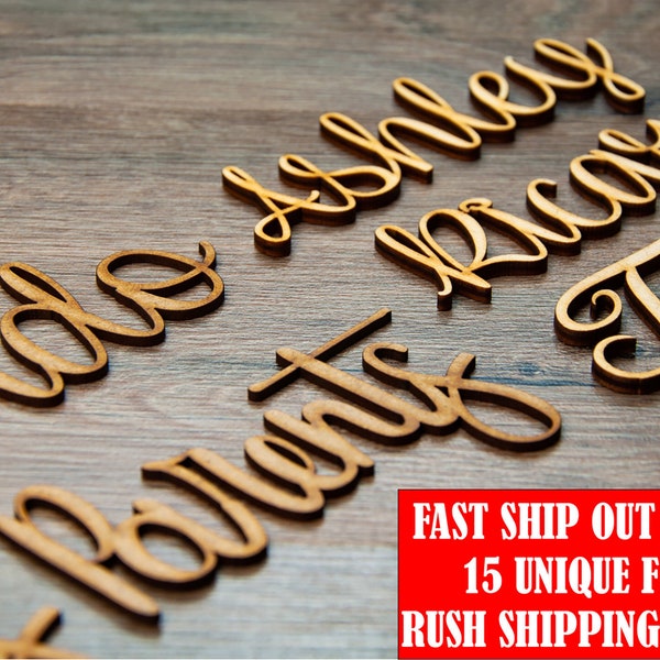 Laser Cut Wooden Wedding Place Cards: Rustic Name Tags