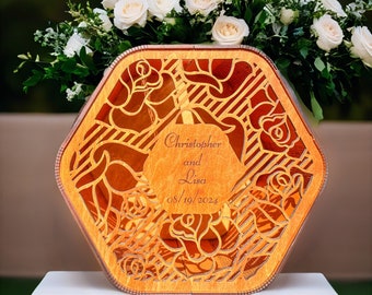 Personalisierte Holzbox für Karten und Geschenke mit Acrylglas-Druck, Kartenbox für Hochzeiten, Hochzeitsgeschenk für Paare, Hochzeits-Erinnerungsbox