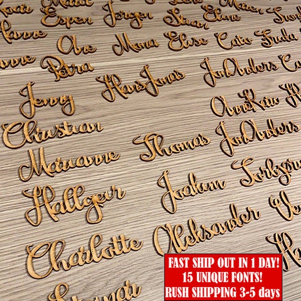 Laser Cut Wooden Place Cards: Rustic Wedding Name Tags