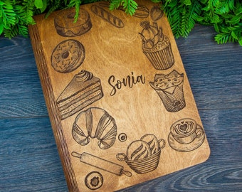 Personalized Wooden Recipe Book Binder: Custom Engraved Cookbook Journal