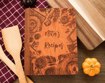 Personalized Wooden Recipe Book: Engraved Cookbook Binder, Custom Journal