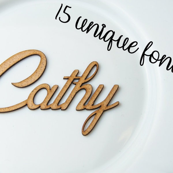 Laser Cut Wooden Name Place Cards: Rustic Wedding Decor