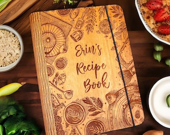 Personalized Recipes Book A6/A5/A4 Mothers Day Gift for Her Family Recipes Wood Custom Chef Cookbook Gift for Wife Birthday Gift for Mom