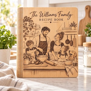 Personalized Wooden Recipe Book Binder, Classic or Custom Portrait Engraving