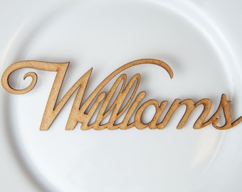 Personalized wedding place table cards Laser cut names Guest names Weddings place cards Laser cut name signs Place settings Bride and Groom