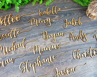 Wooden laser cut names Wedding place cards Name place settings Wooden wedding sign Rustic wedding names Laser cut wood Name tags for wedding