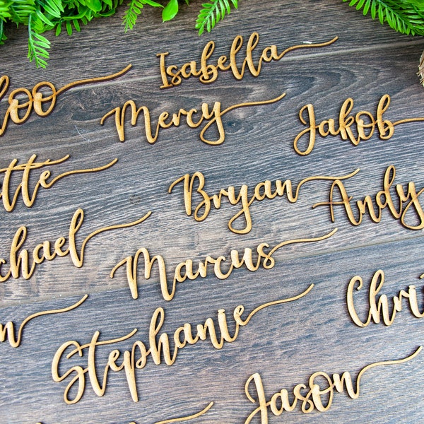 Laser Cut Wooden Wedding Place Cards: Rustic Name Tags