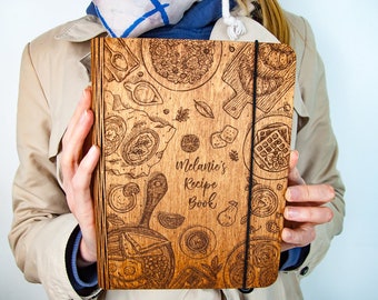 books and journals Personalized Wooden Recipe Book Binder Custom Journal Cookbook Notebook Valentine's Day Bridal Shower Gift Daughter Birthday Gift Gift Moms