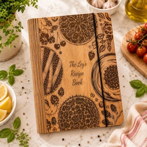 Personalized Wooden Recipe Book Binder, Engraved Cookbook, Christmas Gift