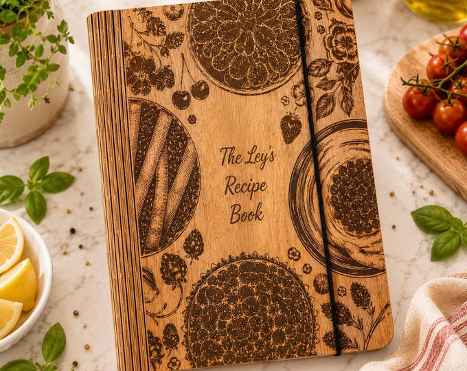Personalized Wooden Recipe Book Binder, Engraved Cookbook, Christmas Gift