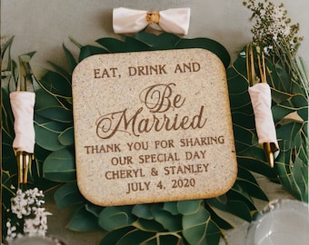 Posavasos de boda de madera grabado, regalo de aniversario personalizado