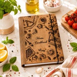 Personalized Wood Recipe Book Binder: Engraved Family Cookbook