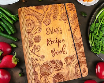 Personalized Wooden Recipe Book Binder: Custom Engraved Cookbook