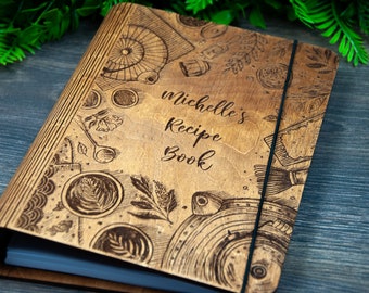 Personalized Wooden Recipe Book: Engraved Cookbook, Valentine's Gift