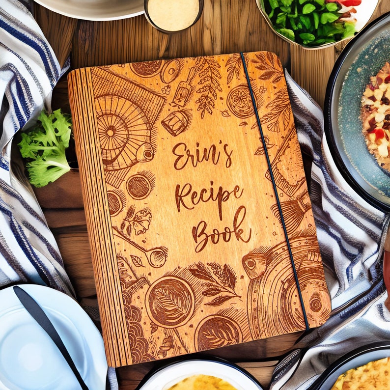 Personalized Wooden Recipe Book Binder Custom Journal Cookbook image 3