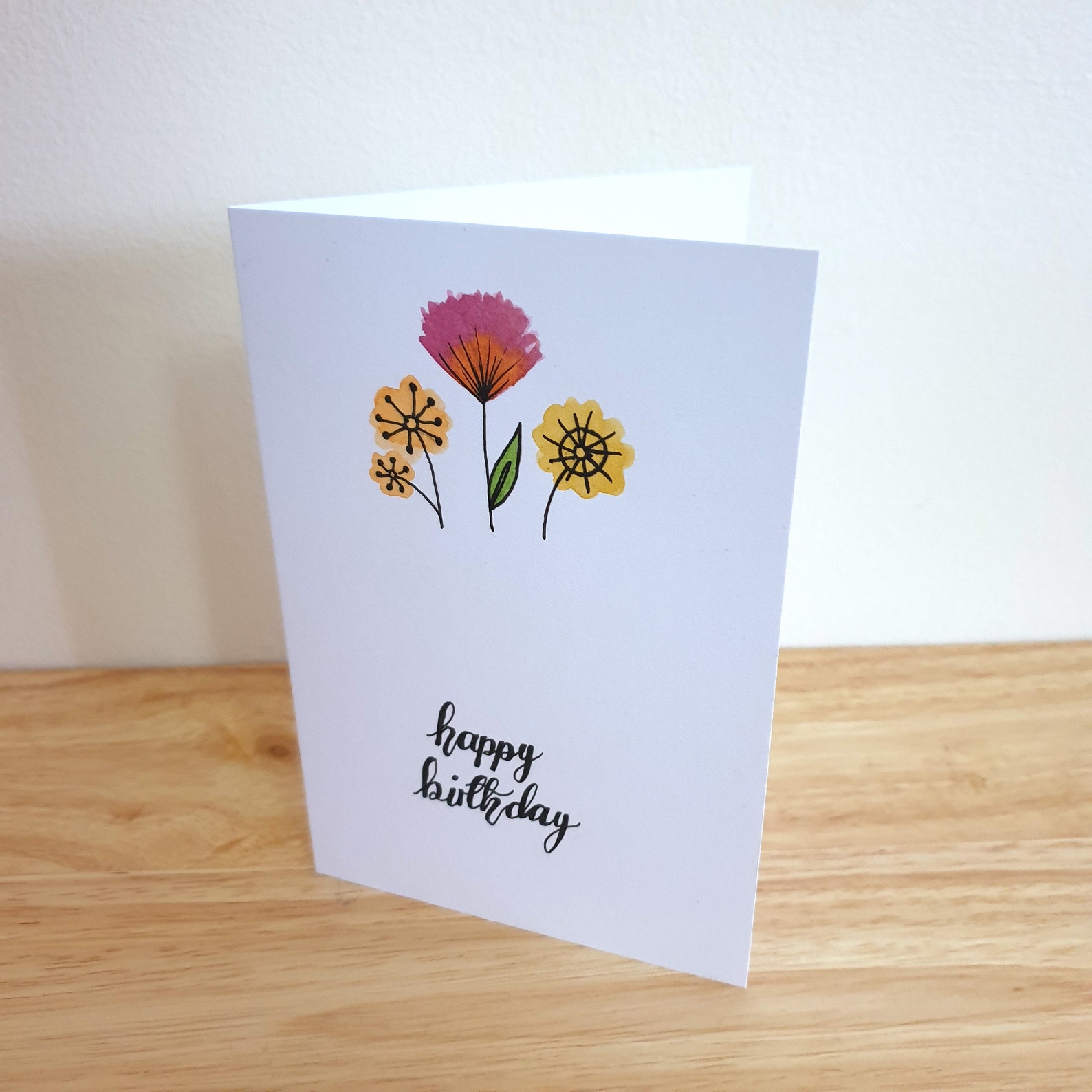 Flower Birthday Card Happy Birthday Simple Floral Etsy