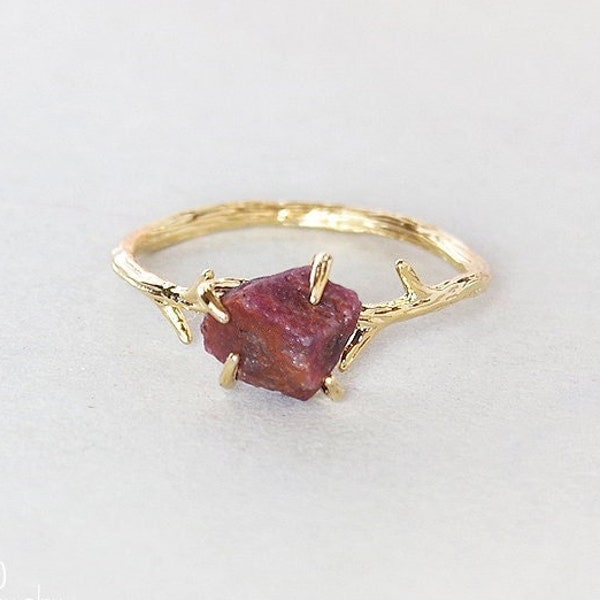 Raw ruby ring, July birthstone ring, Raw crystal ring, Silver, gold, rose gold boho ruby ring, Dainty gemstone ring Promise Healing gemstone