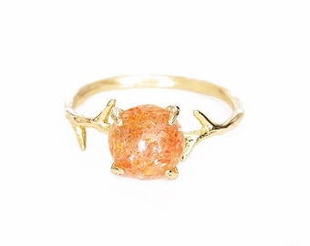 Sunstone ring, Natural gemstone ring, Good luck gift, Healing crystal ring, Sunstone Jewelry, Silver, gold, rose gold ring, Genuine sunstone
