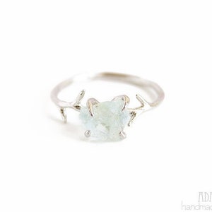Raw aquamarine ring, Raw stone ring, March birthstone ring, Gemstone jewelry, Silver, gold, rose gold aquamarine ring, Gift for her