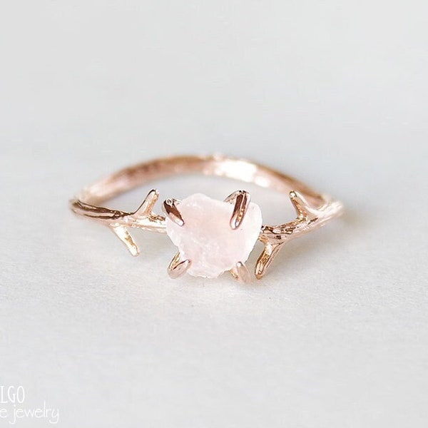 Rose quartz ring, Raw crystal ring, Dainty Gemstone Ring, Rose Quartz ring gold, Healing stone ring, Sterling silver, gold, rose gold ring