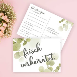 50 Ballonkarten / Ballonflugkarten / Flugkarten Hochzeit "frisch verheiratet" Eukalyptus Boho / Adresseindruck möglich