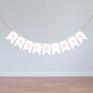 Pennant chain Naschbar pink white candy bar garland candy buffet wedding baby shower baptism stationery gift wedding boho