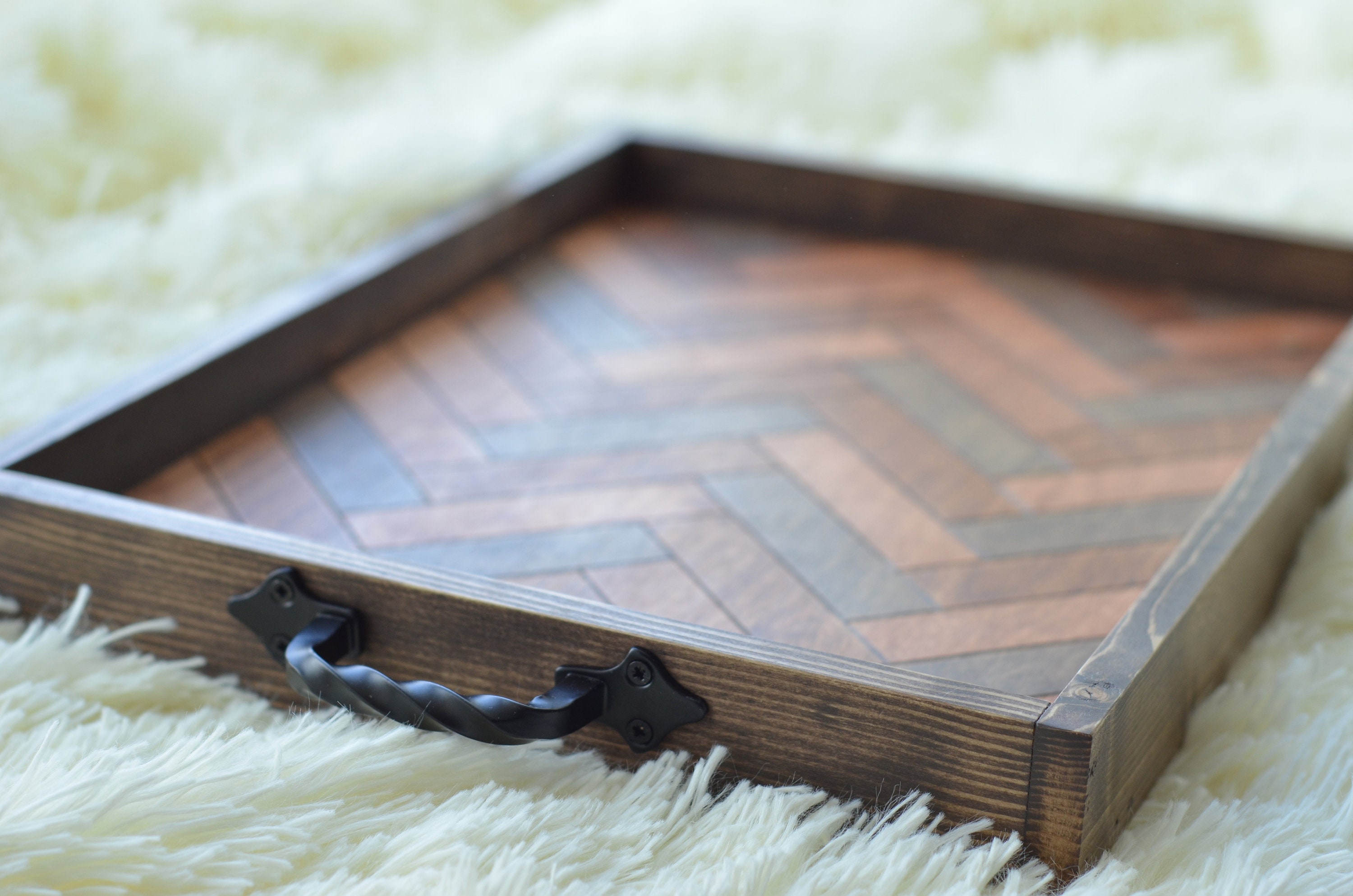 Ottoman wood tray with herringbone pattern Serving decorative Etsy