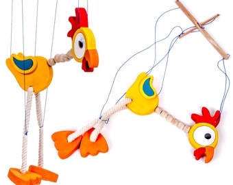 INGODI Crazy Wooden Cock Puppet Mobile Gym Toys for Girl and Boy Kids, Wooden Decorative Puppet Office Shelf Toys for Gift