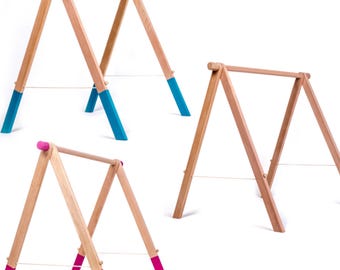 Wooden Baby Play Gym Frame, INGODI Baby Floor Activity Set and Hanging Macrame Toys, Handmade Natural Wood Play Gym for Babies