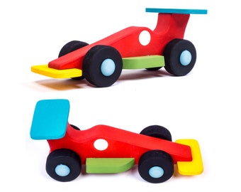 INGODI Formula 1 race car baby and toddler activity handmade wooden toys, Wooden decorative office shelf toys