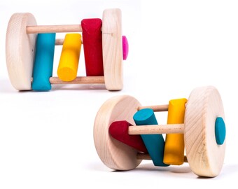 INGODI wooden cylinder sticks rattle baby and toddler activity handmade wooden toys, Wooden decorative office shelf toys