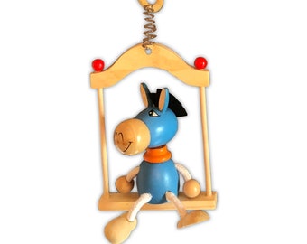 INGODI wood baby mobile gym cute donkey hanging wooden toy home and kid's room handmade decoration