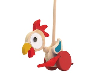 Montessori Wooden Walking Push Activity Toys for Toddler Kids INGODI Nursery Animal Rooster Penguin Chick Children Toys for Birthday Gift