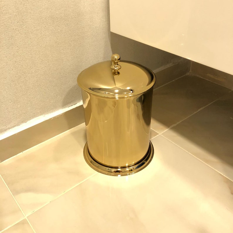 Bathroom Brass Trash Can with Lid Unlacquered Brass Gold Etsy