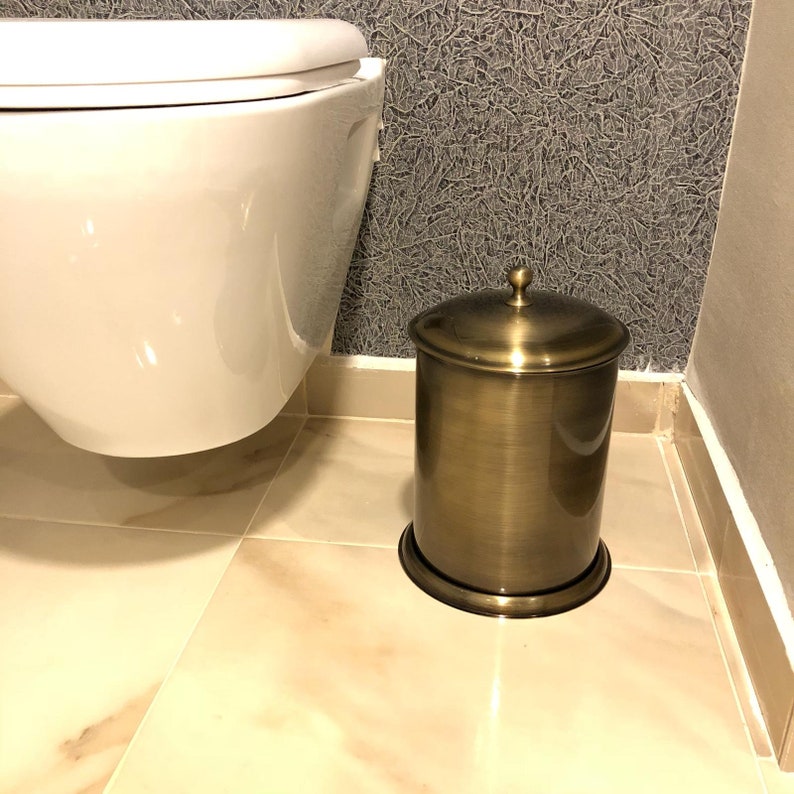 Bathroom Brass Trash Can with Lid Unlacquered Brass Gold Etsy