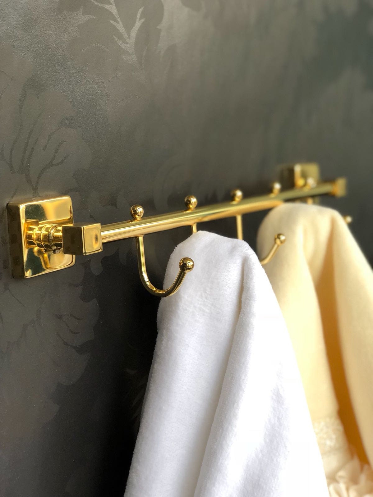 5 Hooks Multi Towel Holder Brass Wall Mounted Towel Etsy