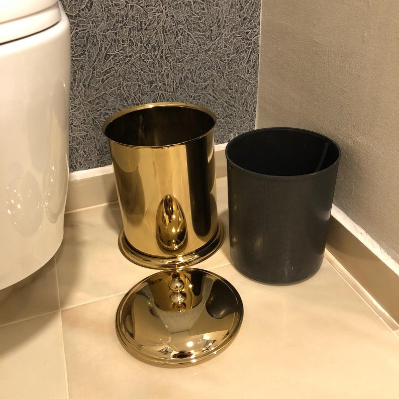 Bathroom Brass Trash Can with Lid Unlacquered Brass Gold Etsy