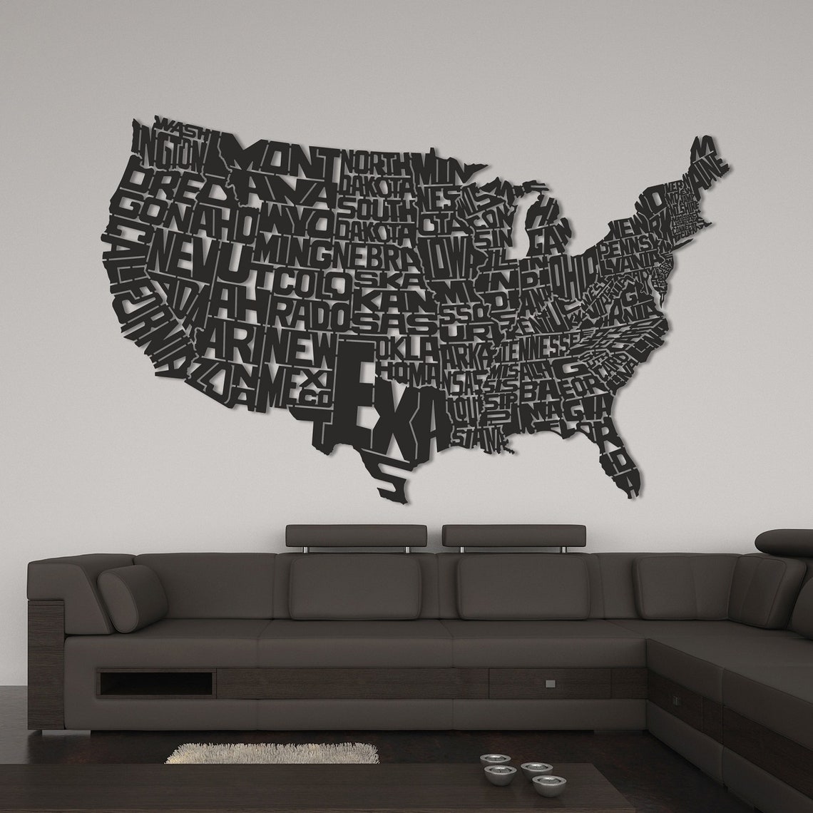 Metal Wall Art United States Detailed Map Design States Etsy