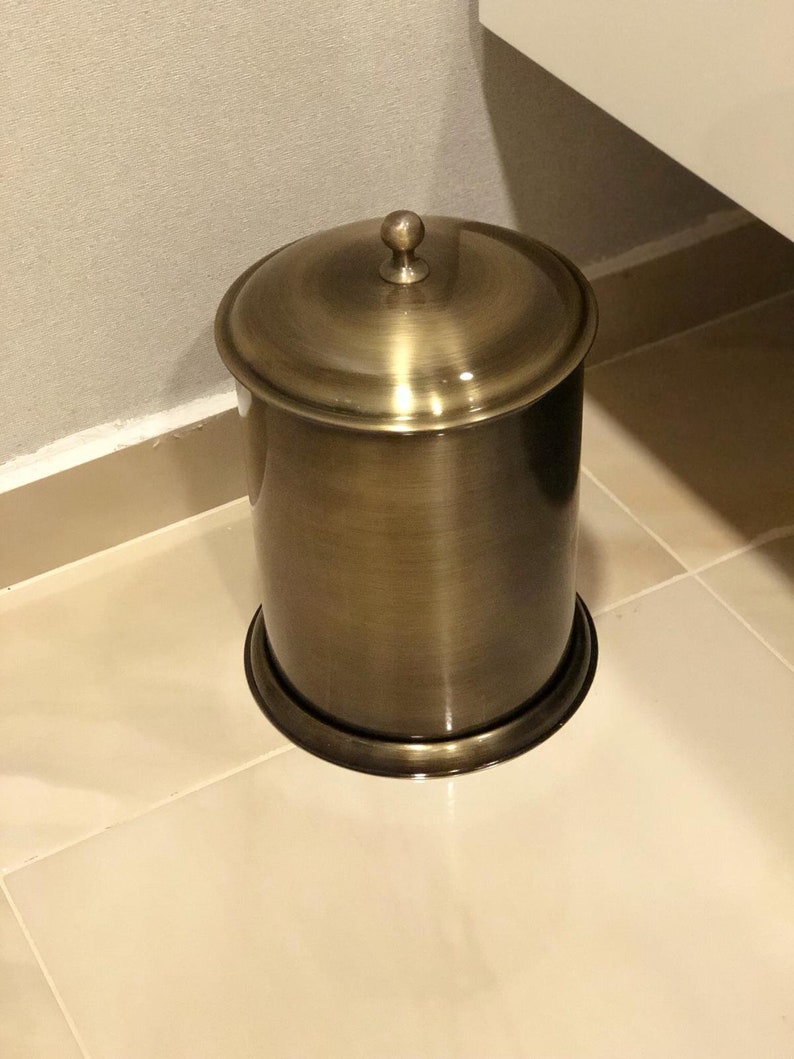 Bathroom Brass Trash Can with Lid Unlacquered Brass Gold Etsy