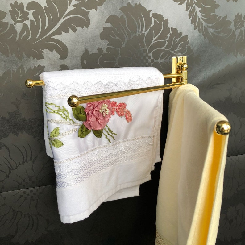 Triple Towel Bar Swivel Arms Gold Polished BrassWall Mounted Etsy