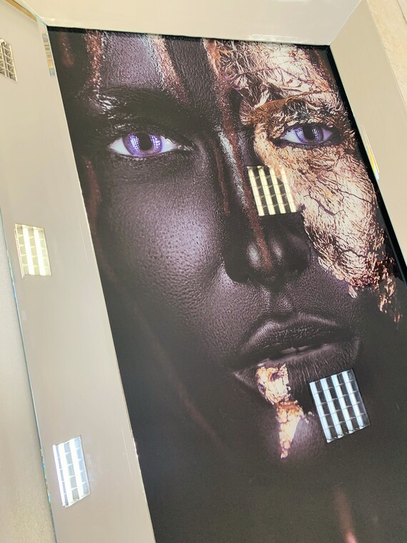 Tempered Glass Print Wall Art Black Silver Makeup With Frame Mirror Free Home Decoration Unique Gift