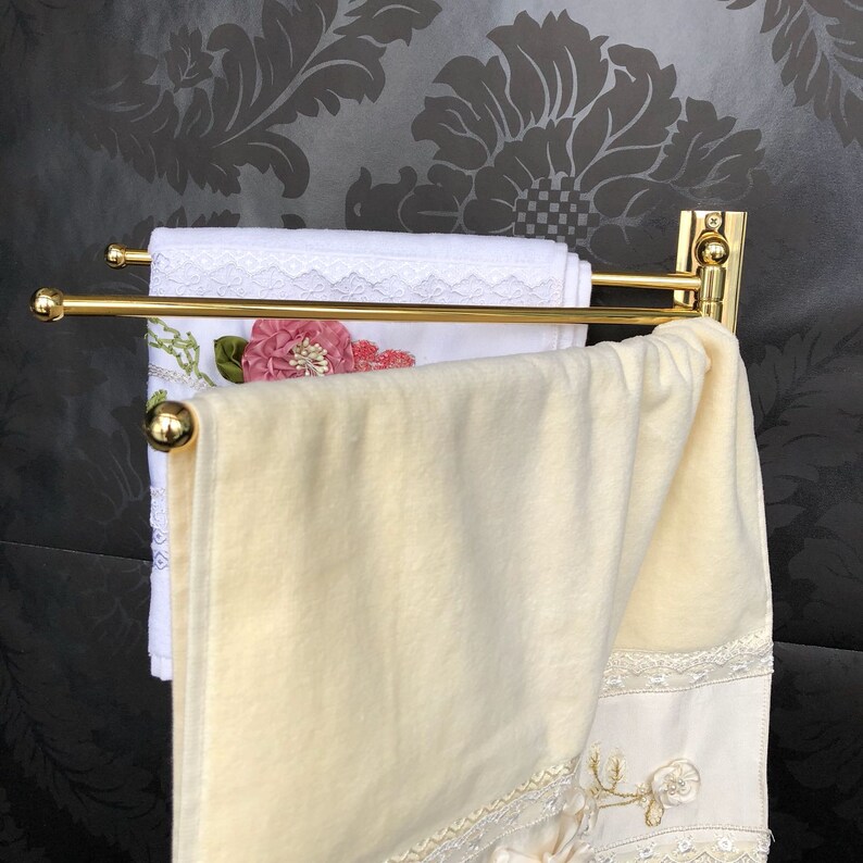 Triple Towel Bar Swivel Arms Gold Polished BrassWall Mounted Etsy