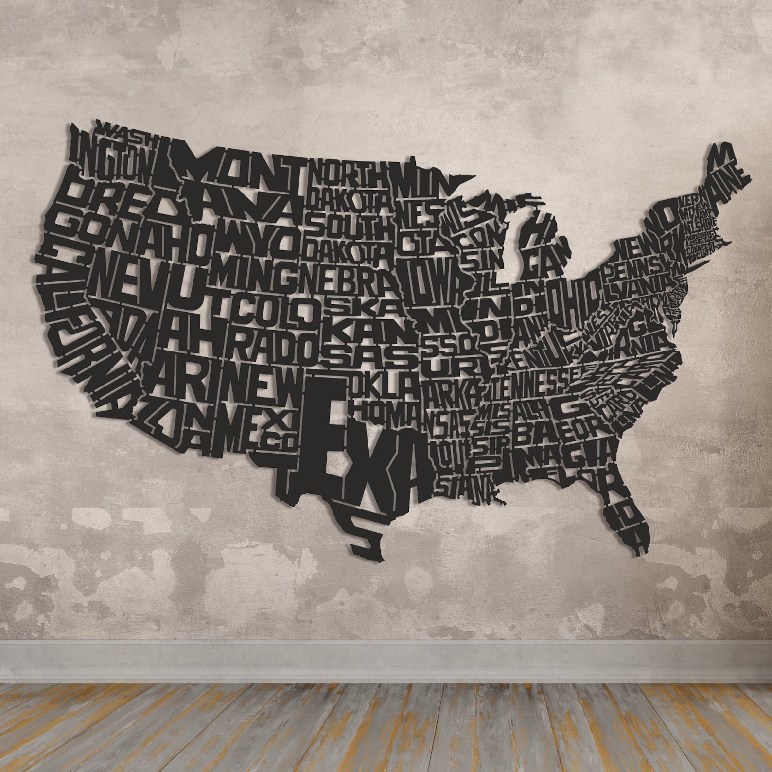 Metal Wall Art United States Detailed Map Design States - Etsy