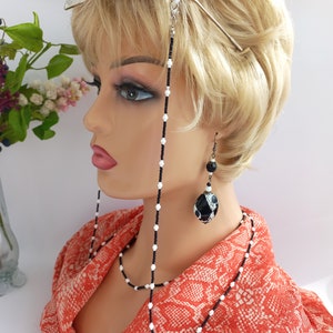 Beaded Eyeglass Chain Set: Dalmatian Jewelry, Black & White