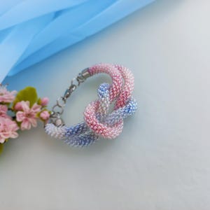 Rainbow Rope Bracelet, Pair Anniversary Gift, Pink and Blue Bracelet, Gift for Friend Birthday, Minimalist Beadwoven Bracelet, Boho Jewelry