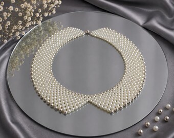 Beige Beaded Pearl Collar Vintage Jewel, Bridal Necklace  display picture 1