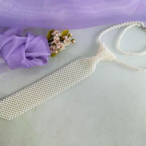 Beaded Necktie Necklace: White Party Jewelry