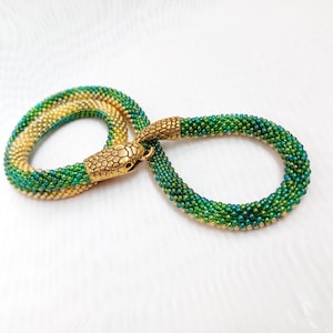 Emerald Green Beaded Snake Necklace: Ouroboros Serpent Choker