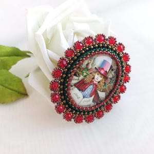 Embroidered Teacher Brooch: Beaded Crystal Cameo, Vintage Style